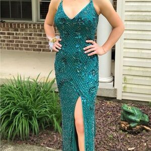 Elegant Teal Sequin Prom Gown